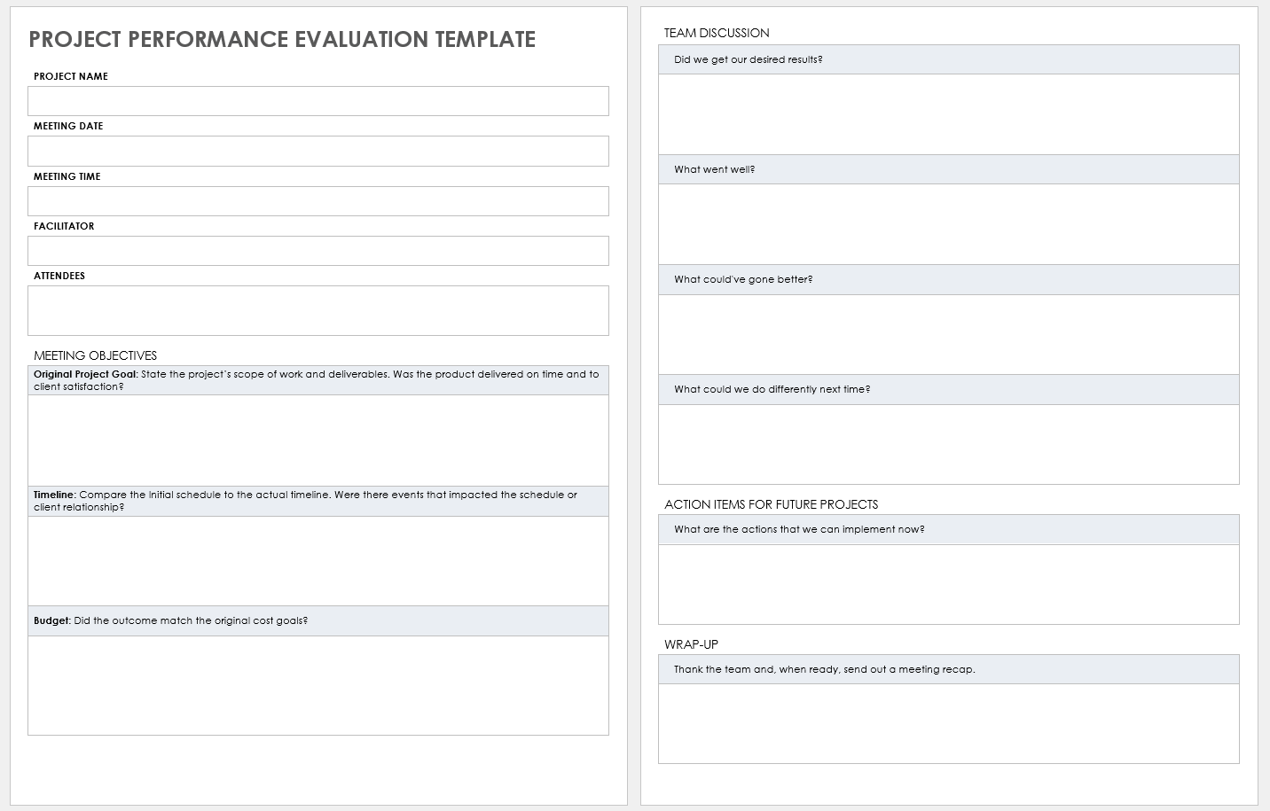 Software Development Project Performance Review Project Performance Evaluation Template
