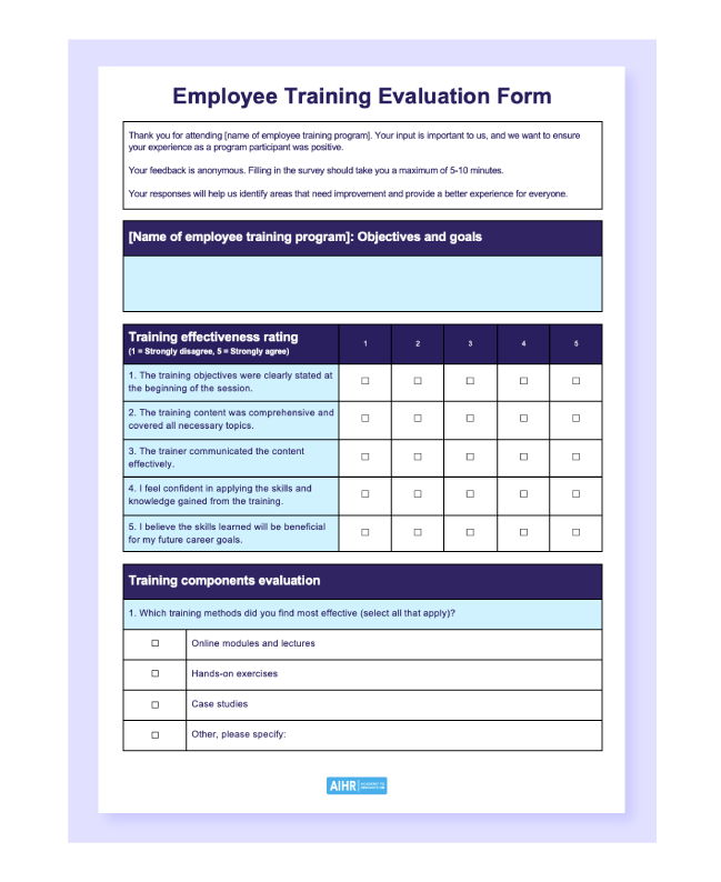 Sample Training Evaluation Template