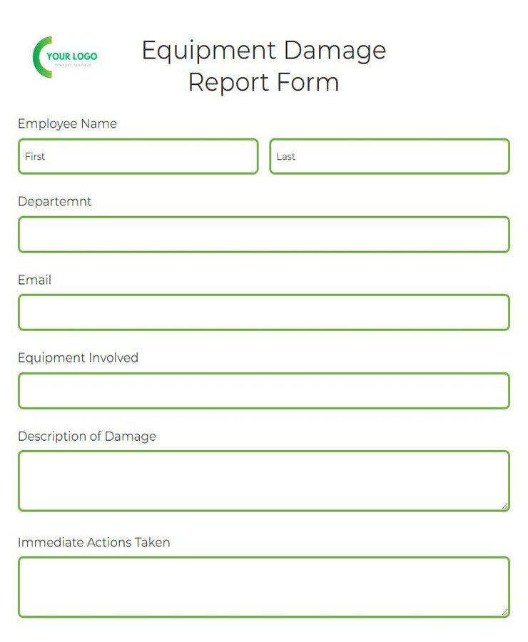 Equipment Damage Report Form Template