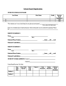 High School Band Application Form Template