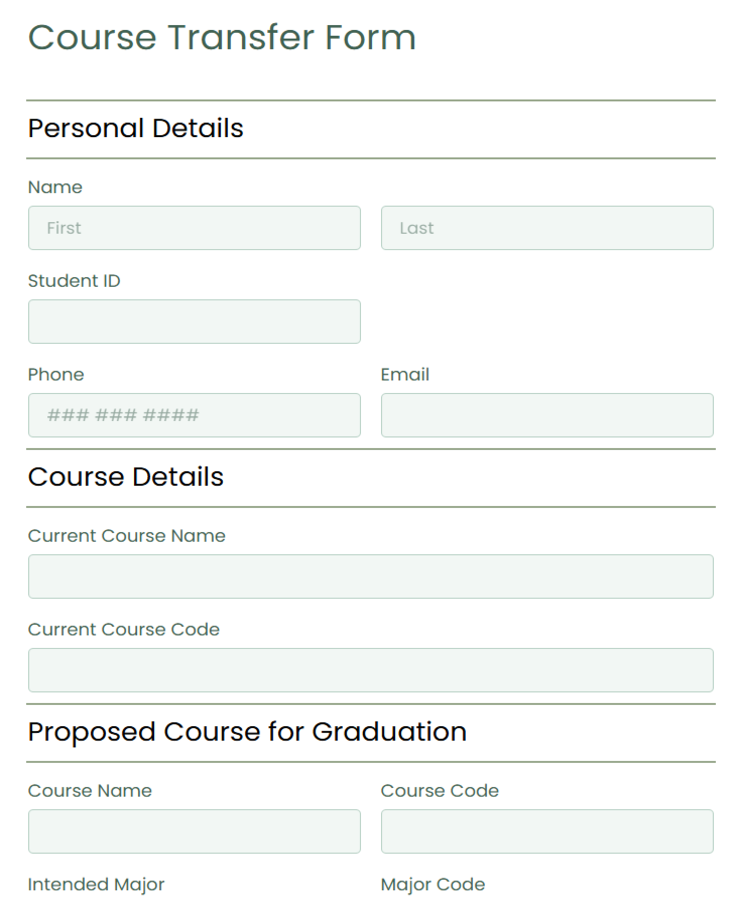 High School Course Registration Form Template