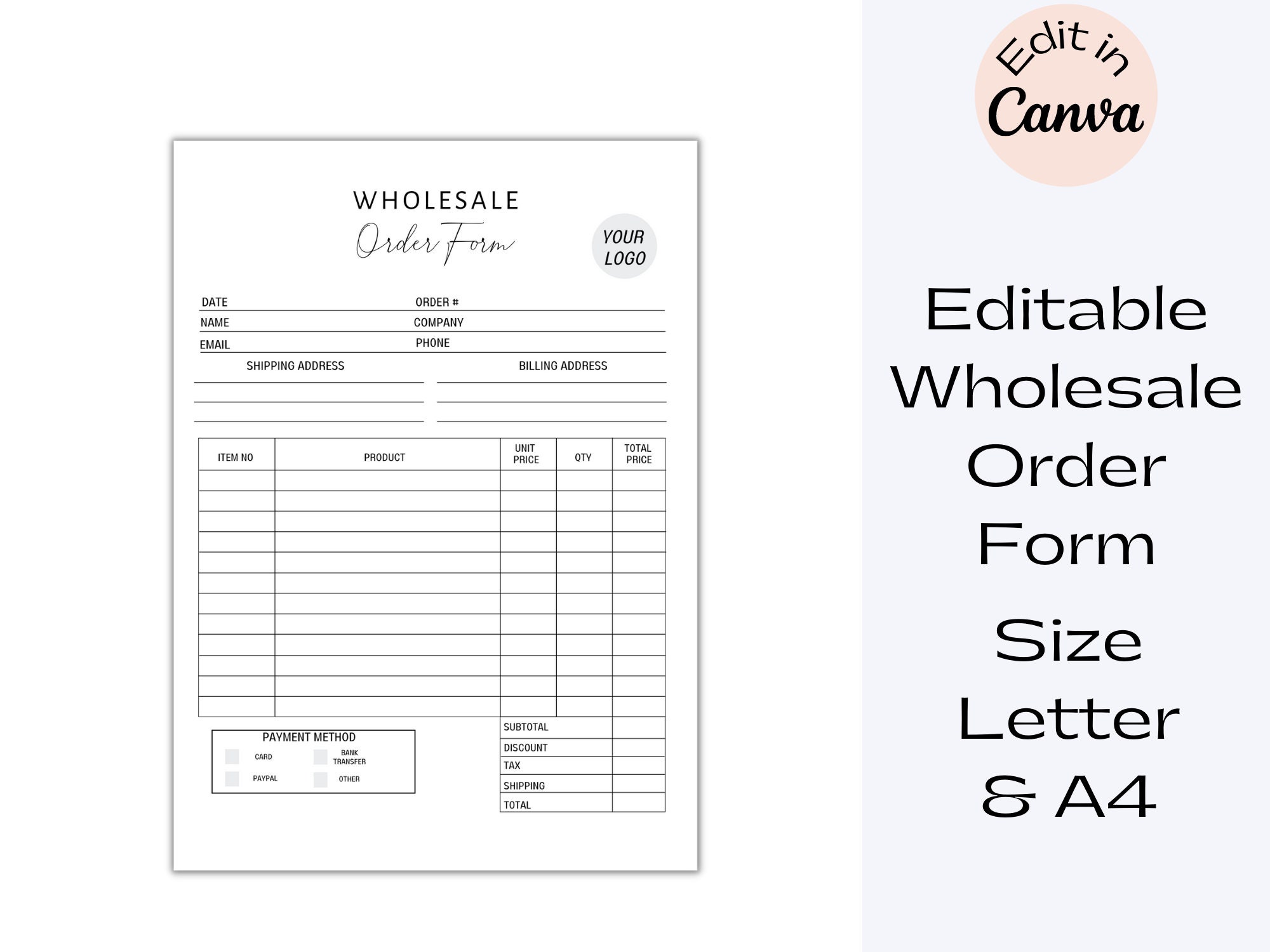 Wholesale Product Order Form Template