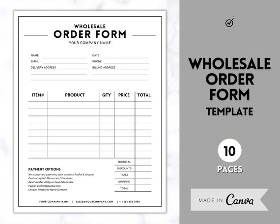 Wholesale Purchase Order Form Template