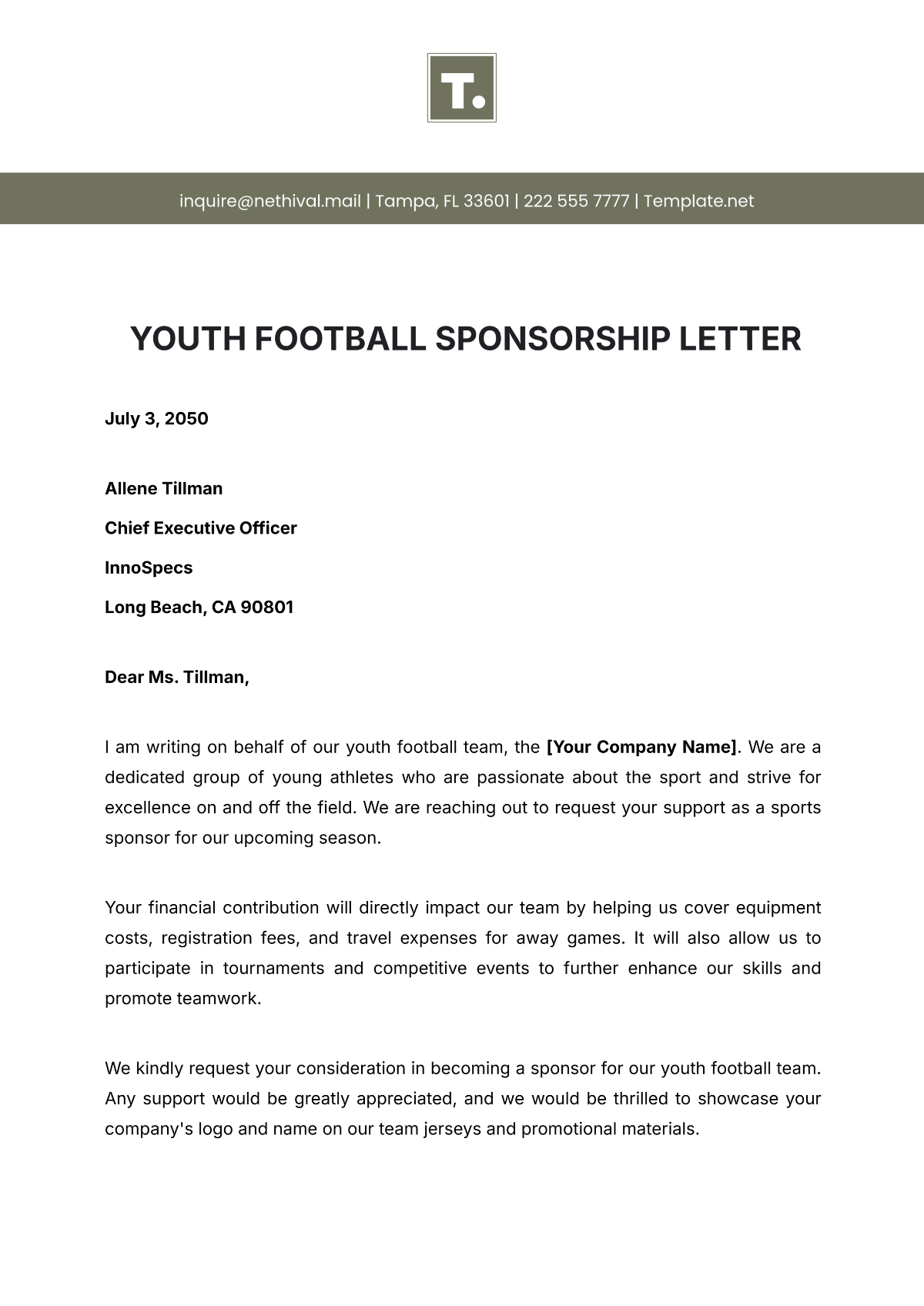 Youth Sports Sponsorship Form Template
