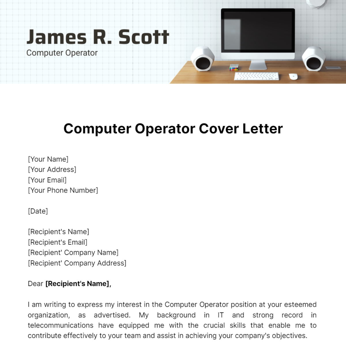 Computer Operator Application Form Template
