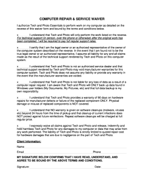 Computer Repair Disclaimer Form Template