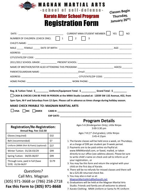 Martial Arts Registration Form Template