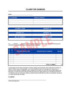 Home Decor Damage Claim Form Template