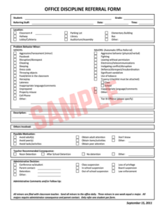 School Discipline Referral Form Template