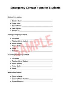 School Emergency Contact Form Template