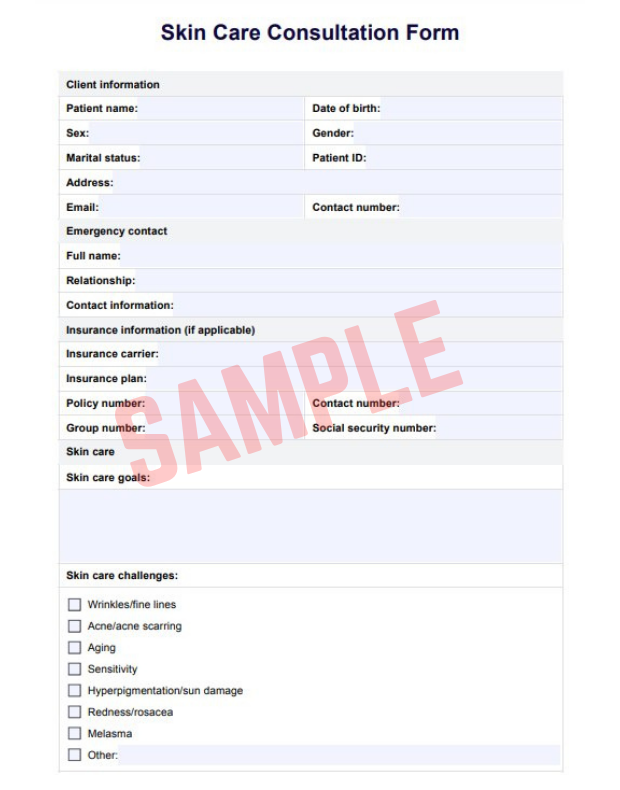 Skin Care Consultation Request Form Template