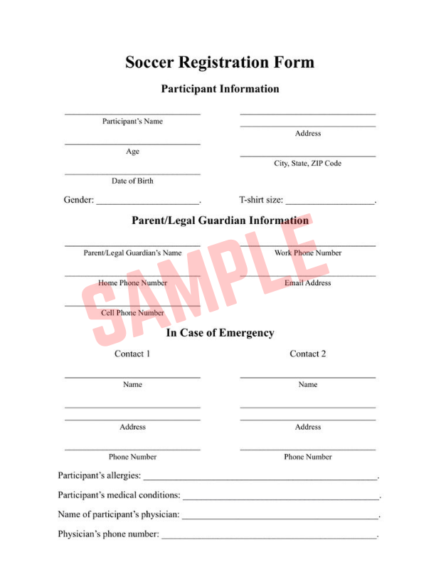 Soccer Clinic Registration Form Template