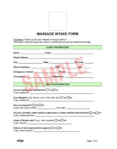 Spa Massage Client Intake Form Template