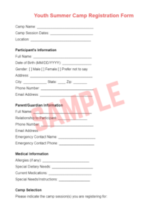 Special Needs Summer Camp Registration Form Template