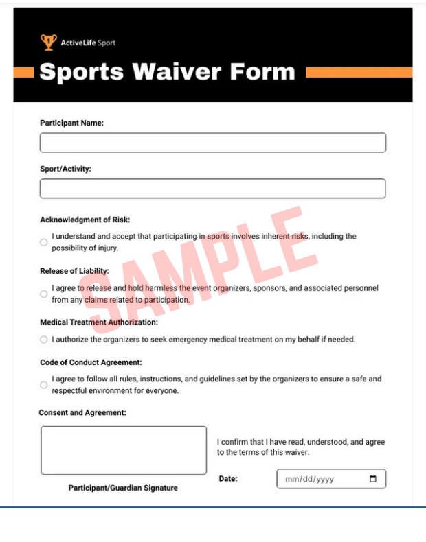 Sports Uniform Liability Form Template