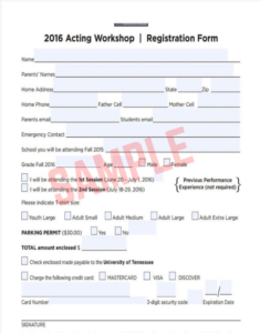 Theater Workshop Registration Form Template