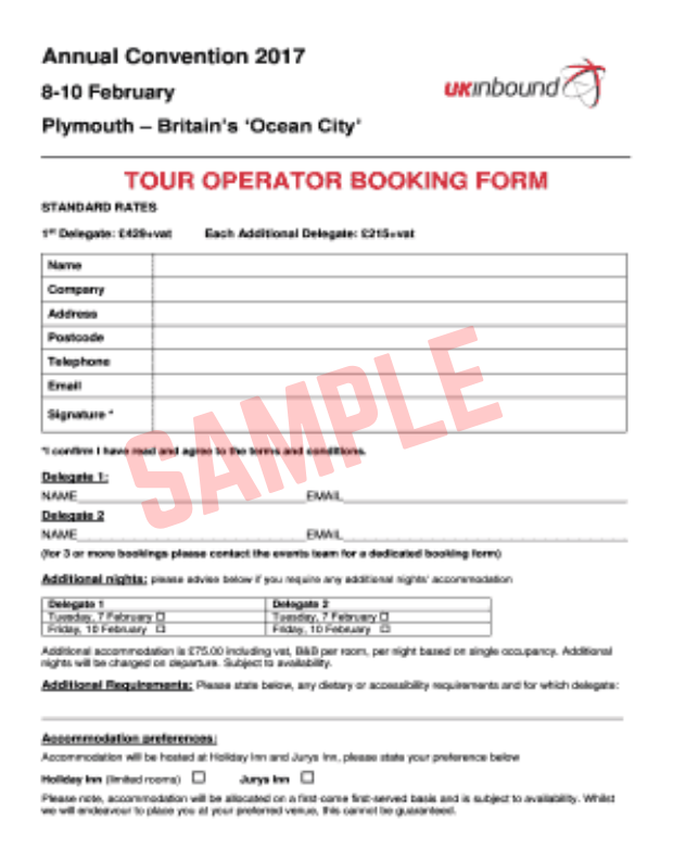 Tour Operator Booking Form Template