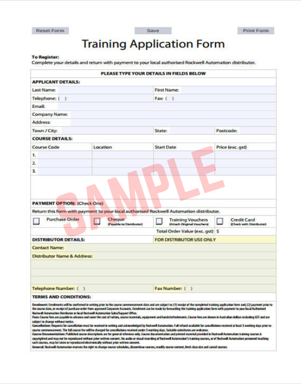 Training Course Application Form Template
