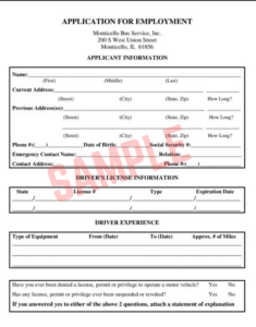 Truck Driver Employment Application Form Template