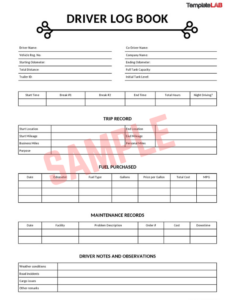 Truck Driver Log Book Form Template