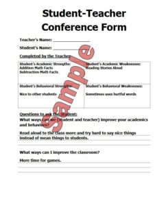 Teacher Student Conference Form Template