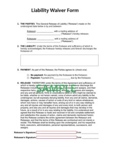 Injury Liability Waiver Form Template Editable