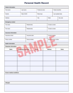 Personal Health History Form Template