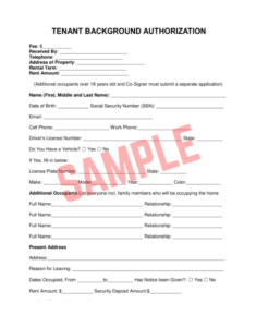Tenant Background Check Form Template