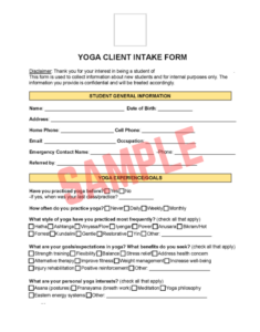 Yoga Student Registration Form Template