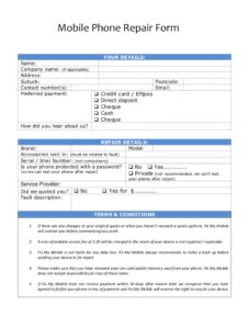Mobile Phone Repair Form Template