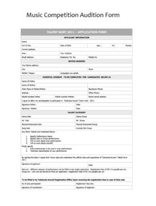 Music Competition Audition Form Template