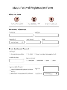 Music Festival Registration Form Template