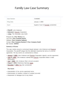 Family Law Case Summary Template