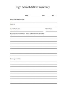 High School Article Summary Template