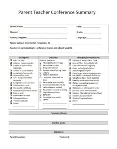 Parent Teacher Conference Summary Template
