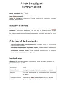 Private Investigator Summary Report Template