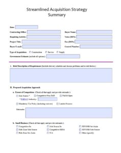 Streamlined Acquisition Strategy Summary Template