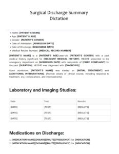 Surgical Discharge Summary Dictation Template