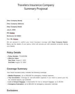 Travelers Insurance Company Summary Proposal Template