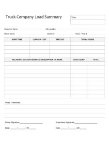Truck Company Load Summary Template