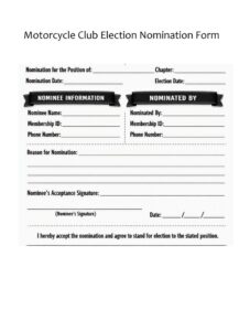 Motorcycle Club Election Nomination Form Template