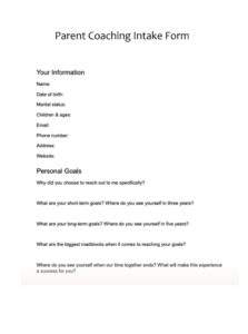 Parent Coaching Intake Form Template