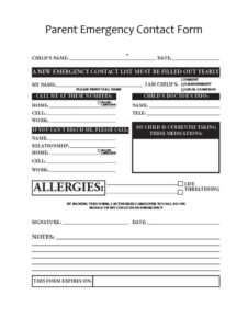 Parent Emergency Contact Form Template