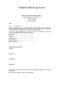 Patient Follow Up Form Template